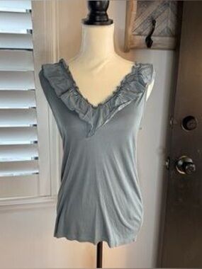 H&M Ruffled V-Neck Sleeveless Top - Gray Green